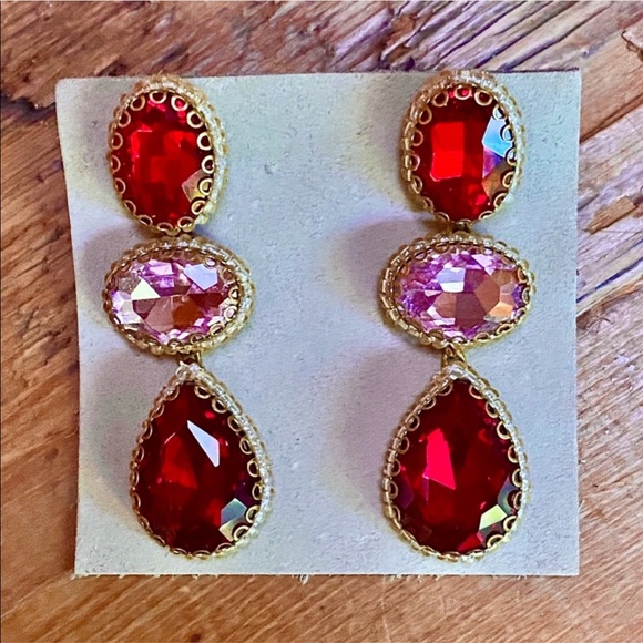 NWT Anthropologie Deepa Beaded Red & Pink Crystal Chandeliers - Picture 8 of 10